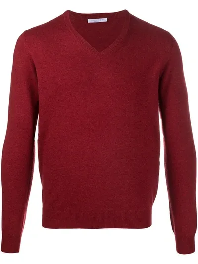 Cenere Gb V-neck Rib-trimmed Jumper In Red