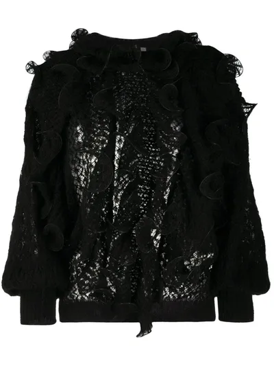 Alberta Ferretti Fully Ruffled Knitted Top In Black