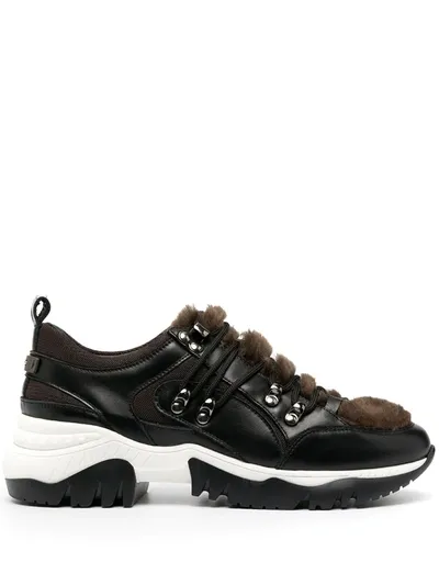 Peserico Faux-fur Panel Chunky Sneakers In Brown