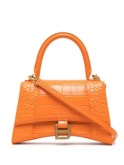 Balenciaga Small Croco Embossed Hourglass Handbag In Orange