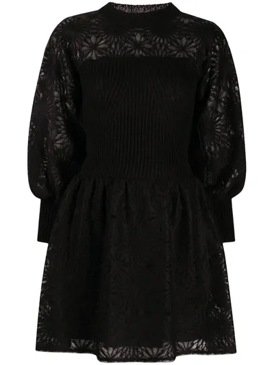 Alberta Ferretti Panel-knitted Mini Dress In Black