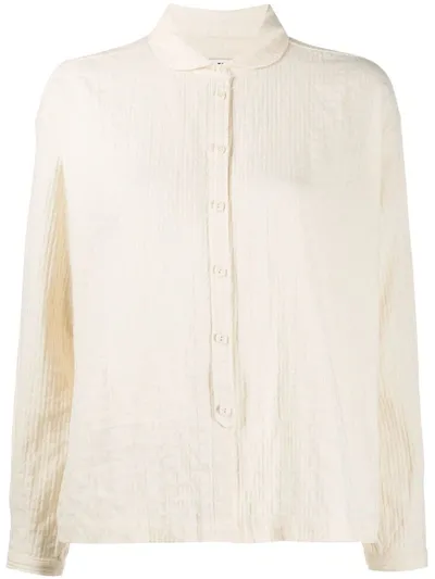 Ymc You Must Create Round-collar Stripe Weave Shirt In Neutrals