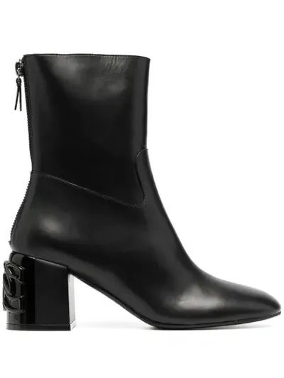 Casadei Embossed Heel Ankle Boots In Black