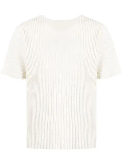 Issey Miyake Pleated Shortsleeved Top In White