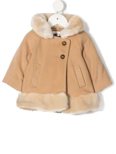 Chloé Babies' Faux Fur-trim Knitted Coat In Neutrals