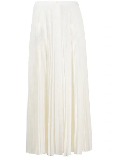 Theory Waistband Placket Pleated Midi Skirt In White