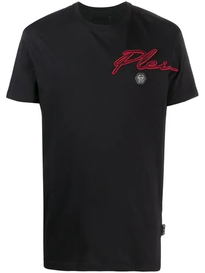 Philipp Plein Embroidered Logo Crew Neck T-shirt In Black