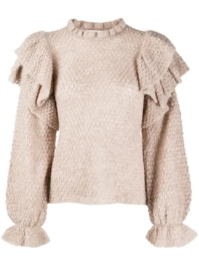 Ulla Johnson Ruffle Shoulder Jumper In Neutrals