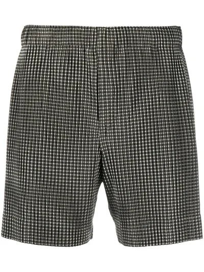 Issey Miyake Check Fitted Shorts In Black