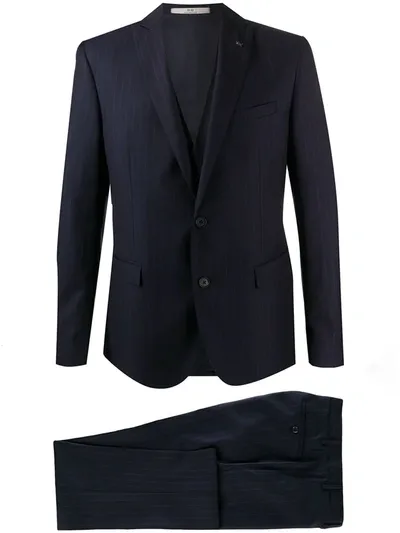 Corneliani Pinstripe Three Piece Suit In Blue