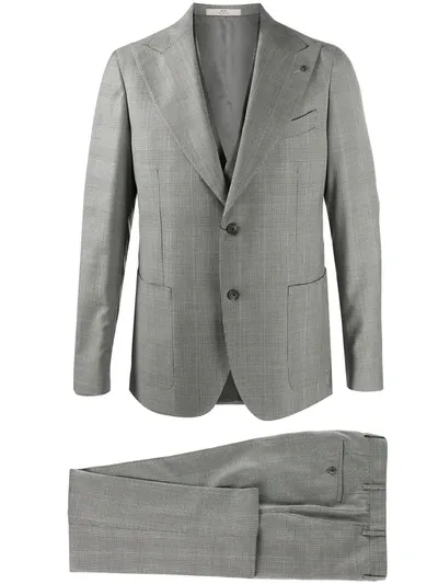 Corneliani Houndstooth Three-piece Suit In Black