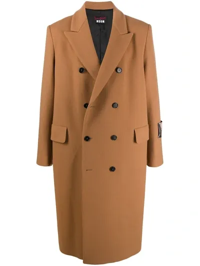 Msgm Oversized Double-breasted Coat In Brown