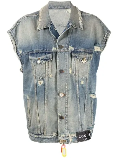 Cool Tm Distressed Sleeveless Denim Jacket In Blue