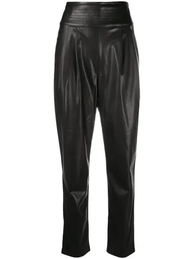 Twinset High-waisted Faux Leather Trousers In Black