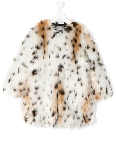 Ermanno Scervino Junior Kids' Leopard-print Coat In White