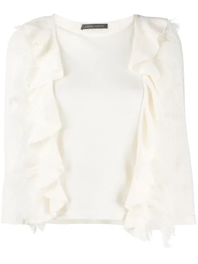 Alberta Ferretti Feather-embellished Fine Knit Jumper In Neutrals