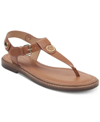 Tommy Hilfiger Bennia Womens Faux Leather Sling Back Thong Sandals In Light Brown