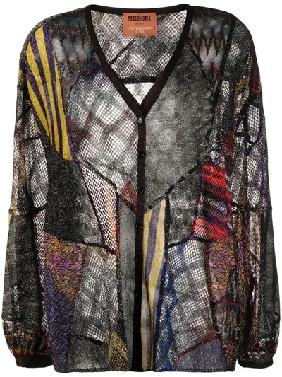 Missoni Patchwork Knit Lightweight Cardigan In Black