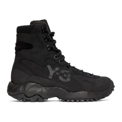 Y-3 Black Notoma Canvas Hiking Boots In Black/black