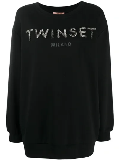 Twinset Crystal-embellished Sweatshirt In Black