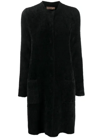 Twinset Fluffy Longline Coat In 06 Nero