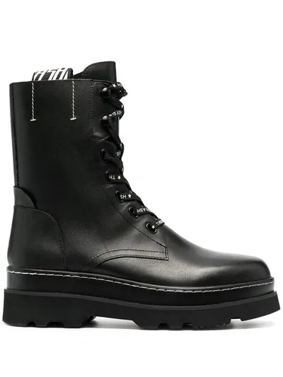 Ash Stone Lace-up Boots In Black