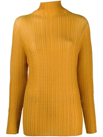 Issey Miyake Pleated Long-sleeved Top In Brown