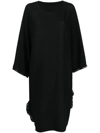 Issey Miyake Fringe-trimmed Midi Dress In Black