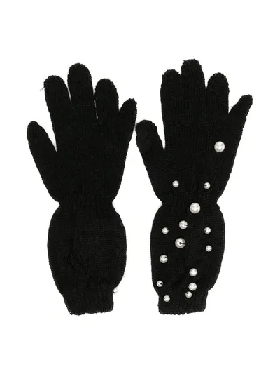 Monnalisa Kids' Faux Pearl Embellished Gloves In Black