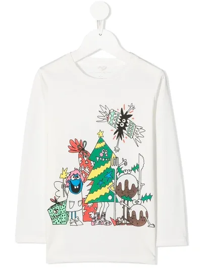 Stella Mccartney Kids' Christmas-print Organic-cotton T-shirt In White