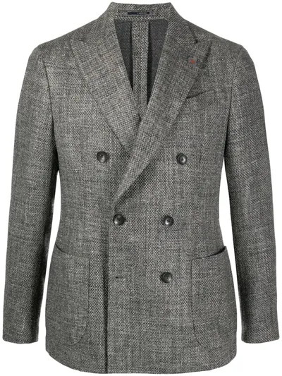 Lardini Woven Double-breasted Blazer In Grey