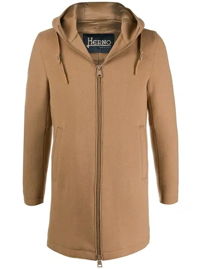 Herno Hooded Coat In Brown