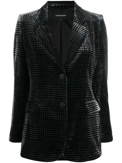 Emporio Armani Checkered Velvet-effect Blazer In Black