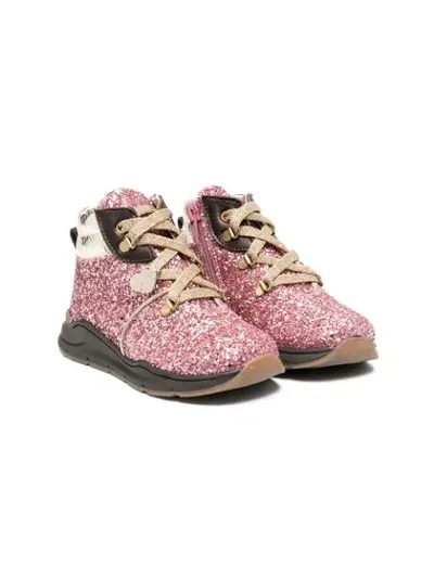 Monnalisa Kids' Glitter Lace-up Boots In Pink