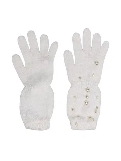 Monnalisa Kids' Faux Pearl-embellished Knitted Gloves In Grey