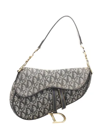 Pre-owned Dior  Oblique Saddle Shoulder Bag In Grey