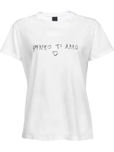 Pinko Logo-embellished T-shirt In White