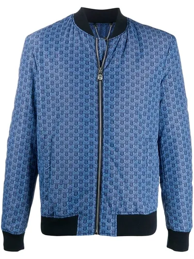 Billionaire Crest Print Bomber Jacket In Blue