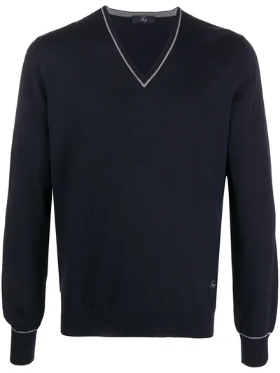 Fay Contrast Piping Virgin Wool Jumper In Blue