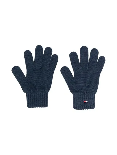 Tommy Hilfiger Junior Kids' Embroidered-logo Cotton Gloves In Blue