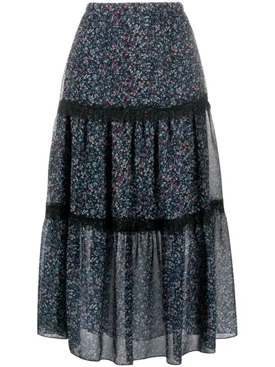 See By Chloé Floral Haze Tiered Skirt In Blue