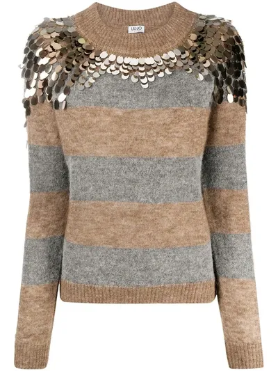 Liu •jo Sequin-embellished Striped Jumper In Neutrals