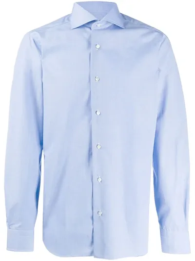 Barba Plain Long-sleeved Shirt In Blue