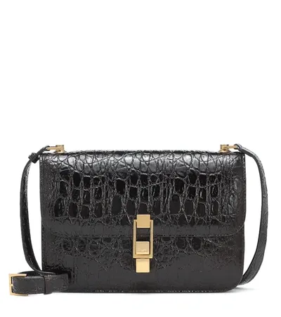 Saint Laurent Carré Small Croc-effect Leather Shoulder Bag In Brown