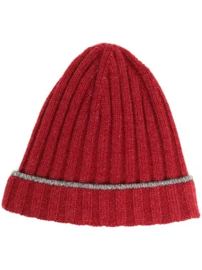 Brunello Cucinelli Rib Knit Beanie Hat In Red