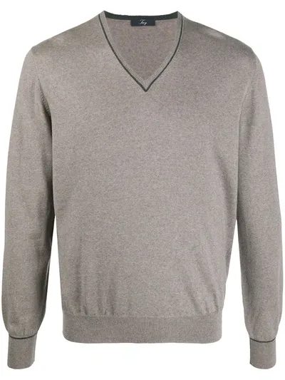 Fay Contrast Piping Virgin Wool Jumper In Grey