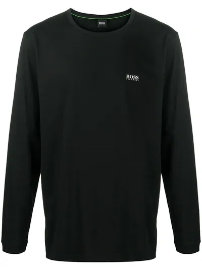 Hugo Boss Logo Print Cotton Sweatshirt In Black