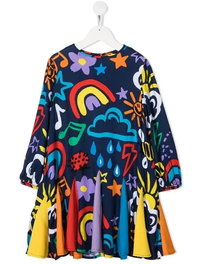 Stella Mccartney Kids' Weather Motif-print Godet Dress In Blue