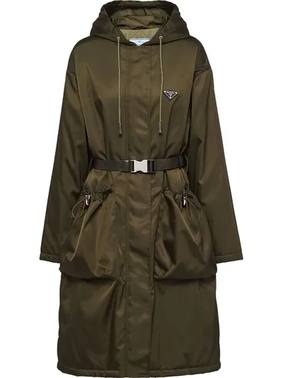 Prada Gabardine Hooded Trench Coat In Green