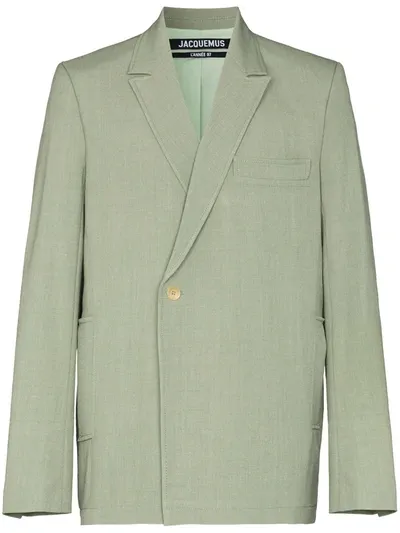 Jacquemus Moulin Double-breasted Wool-blend Canvas Blazer In Green